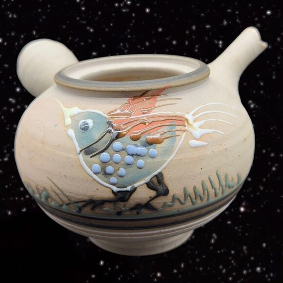 Tonala Talavera Pottery Teapot With Pianted Bird Marked Folk Art Pottery 6”T 4”W - Picture 15 of 16